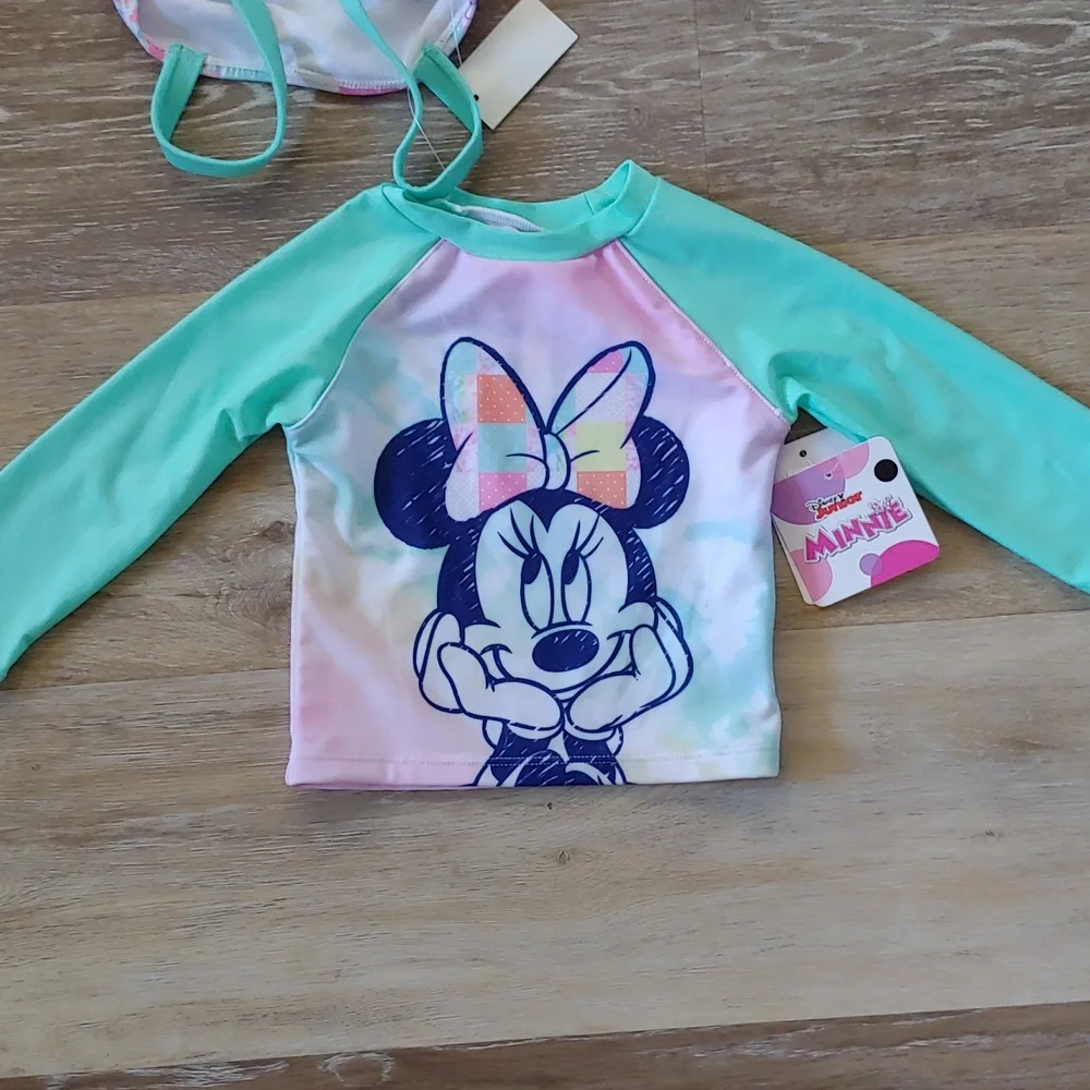 NWT Disney Minnie Mouse Infant Girls Swim Set (Top & Rash Guard) Size 12M